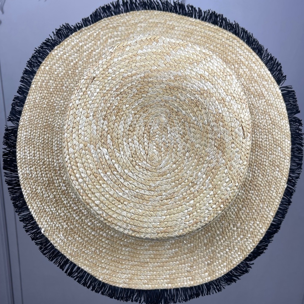 CHANEL Woven Hat with Black and Red Trim - Picture 5 of 6
